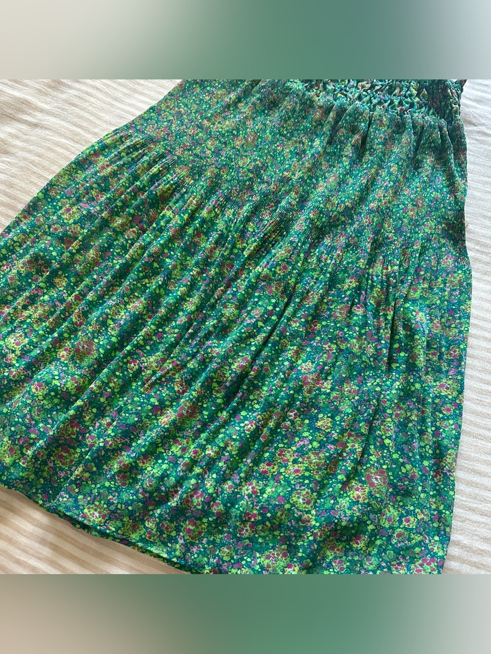 nwt green floral sunny leigh midi skirt w shirring/ size small - Picture 2 of 3